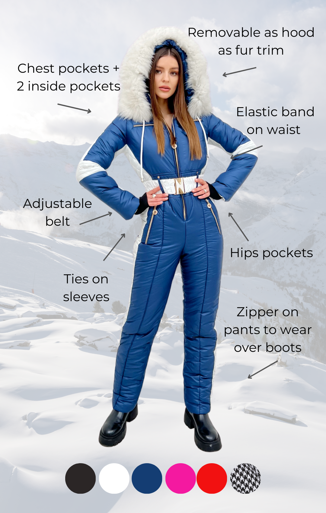 White ski suit DENALI - WHITE- with black side stripes snowsuit sport outfit