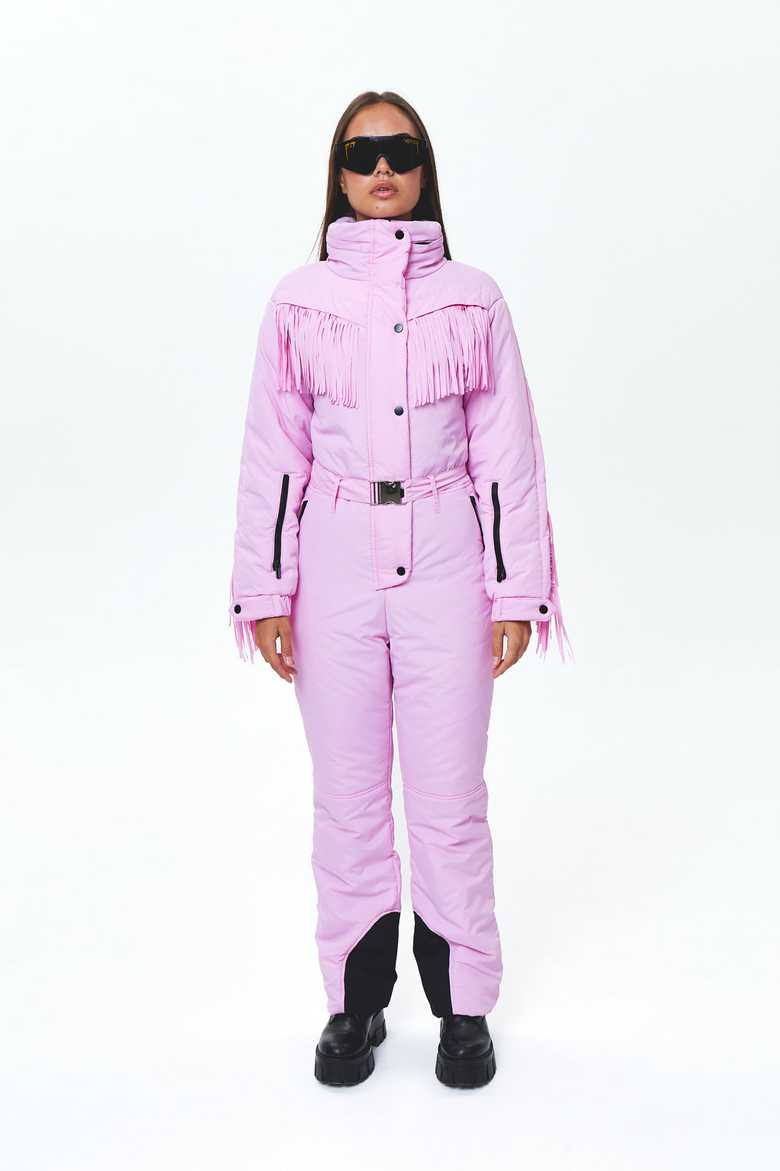 Fringed ski one piece - BONA - Blush pink - Fashion ski cowgirl outfit for winter outdoor