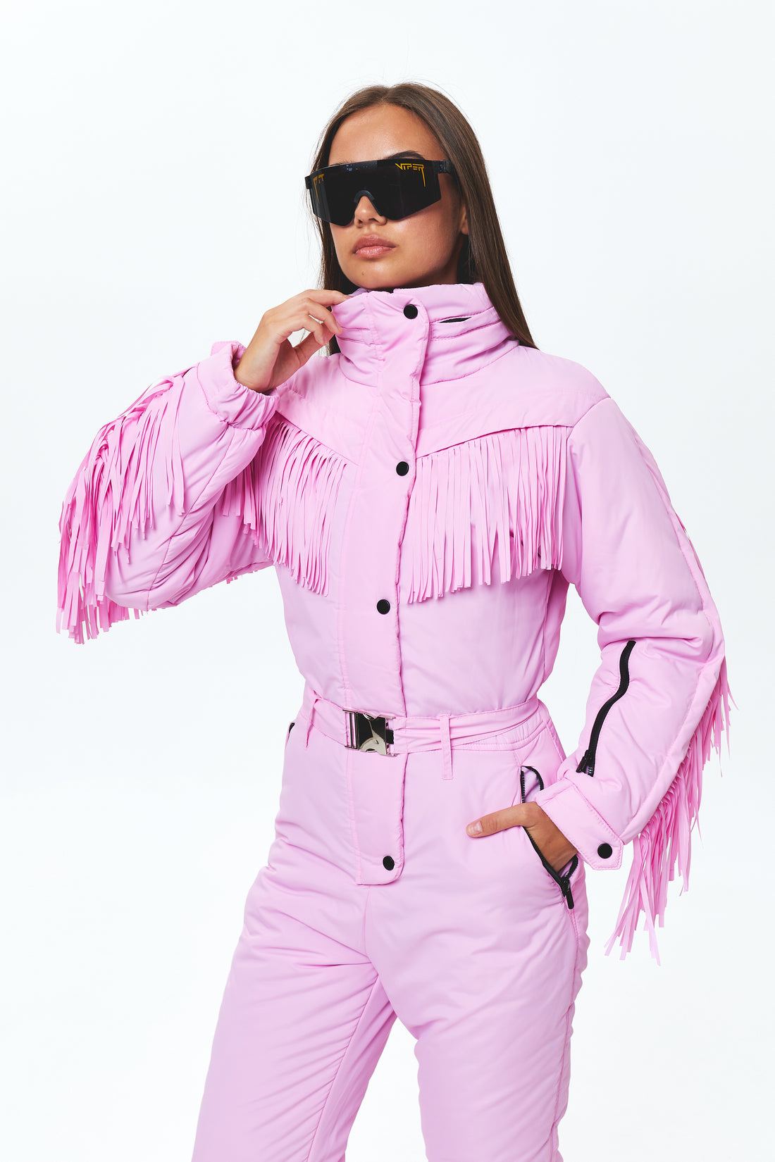 Fringed ski one piece - BONA - Blush pink - Fashion ski cowgirl outfit for winter outdoor