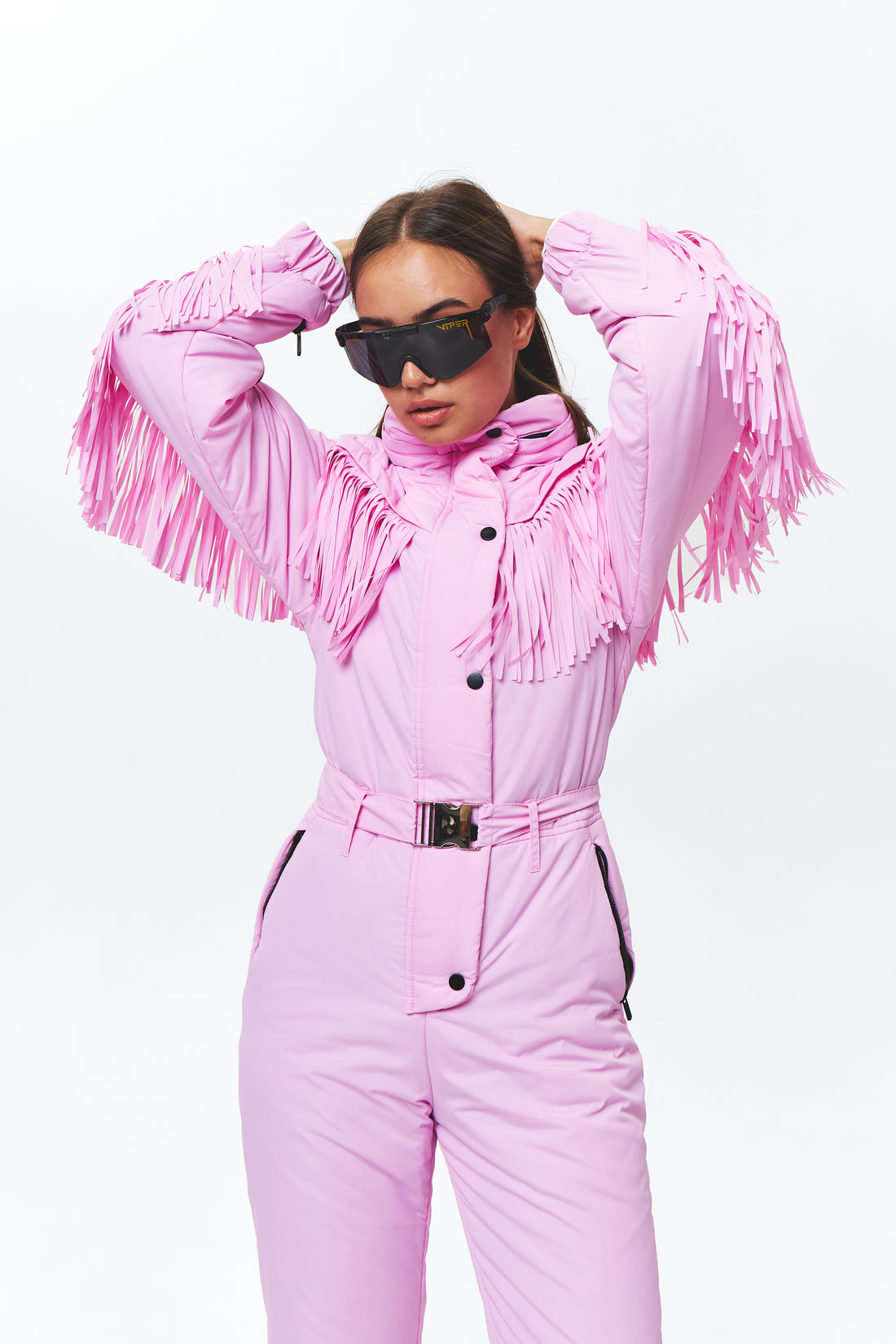 Fringed ski one piece - BONA - Blush pink - Fashion ski cowgirl outfit for winter outdoor