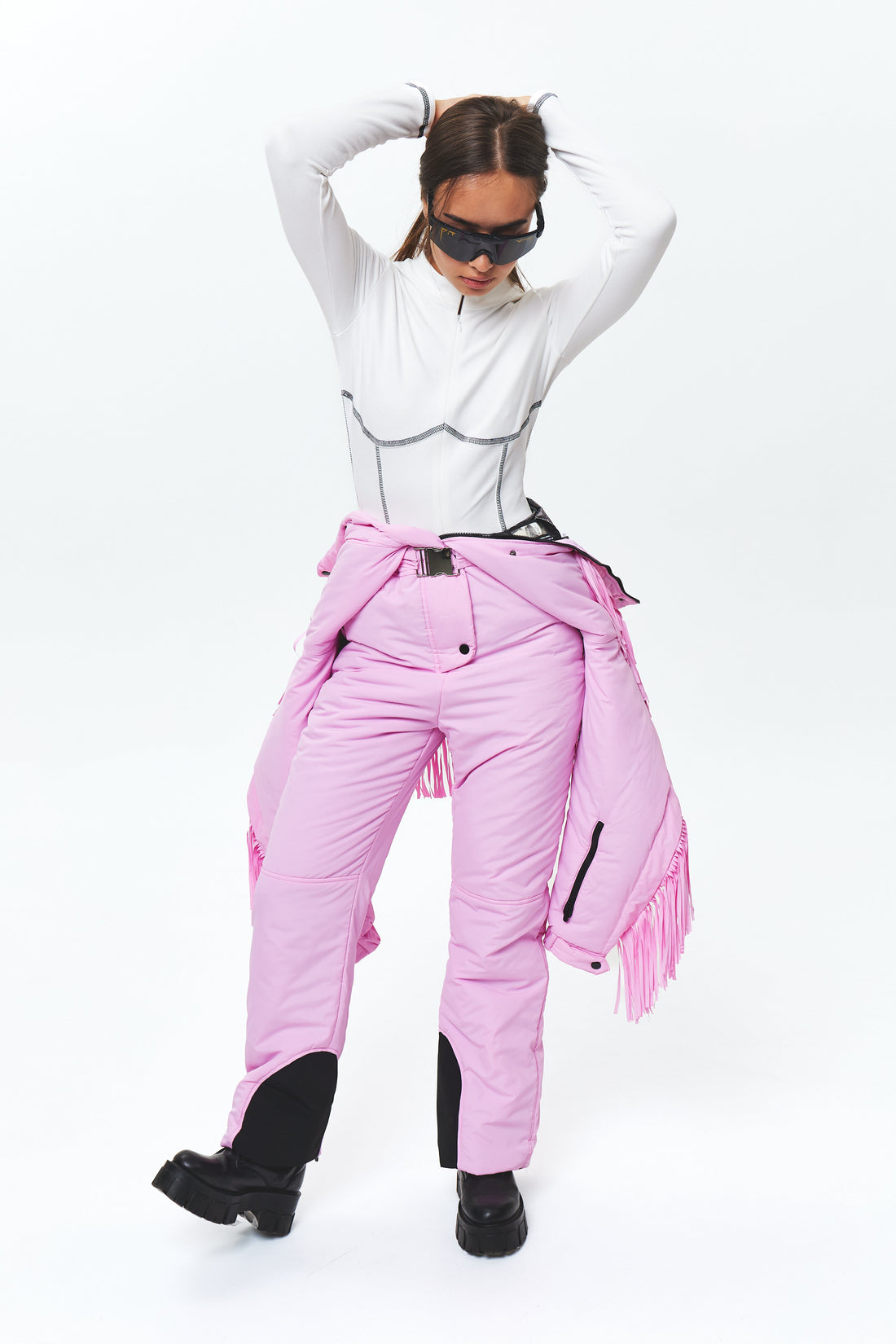 Fringed ski one piece - BONA - Blush pink - Fashion ski cowgirl outfit for winter outdoor
