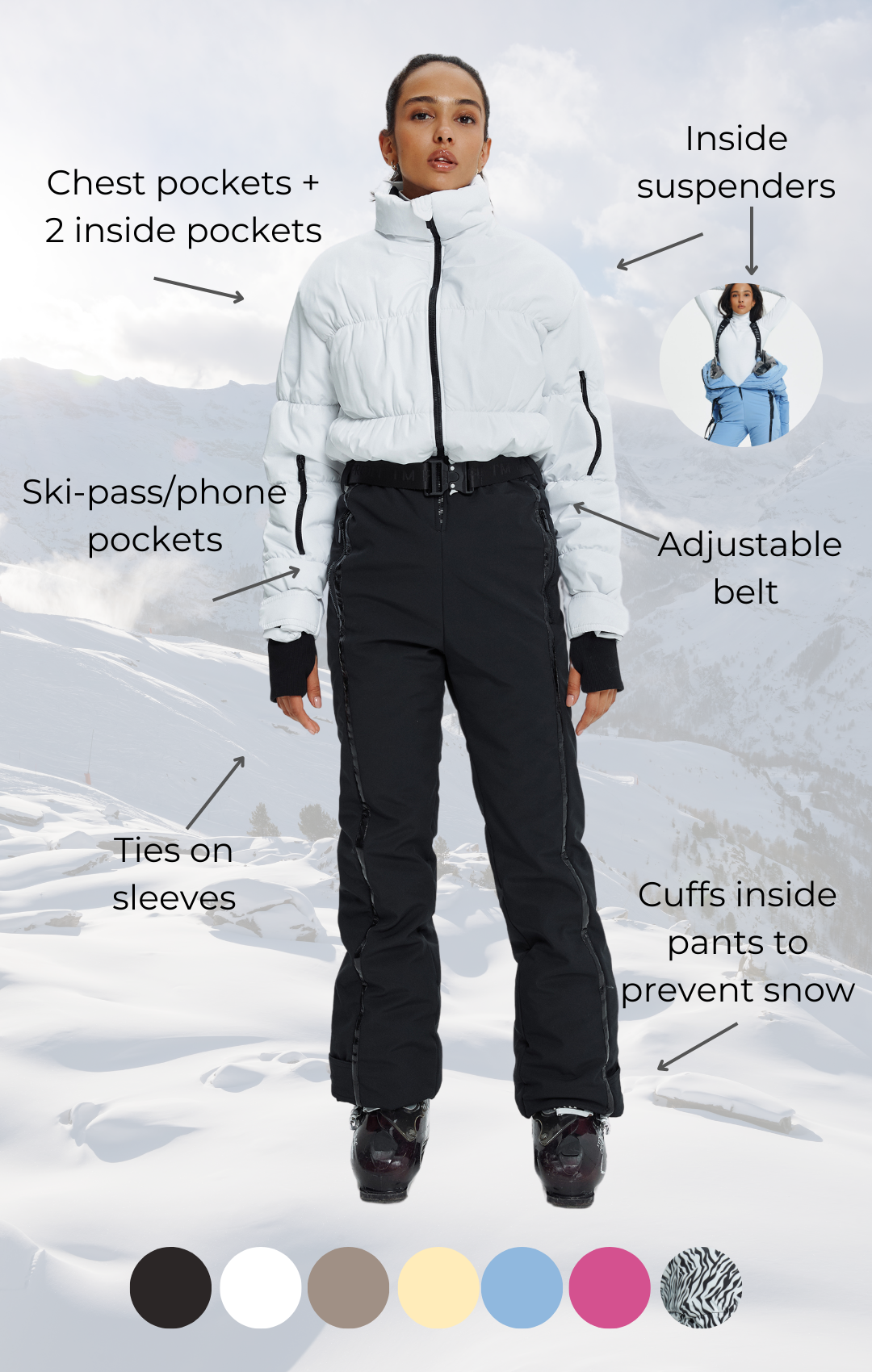 Ski clothes stylish GROFA - FULL BLACK Woman ski one piece outfit adult ladies snowsuit for winter outerwear