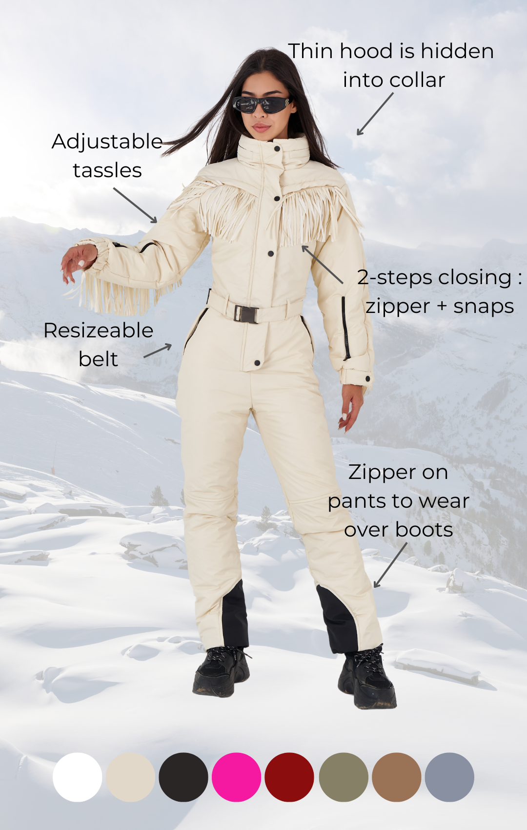 Fringe skiing outfit women - BONA - IVORY - Ski clothes women