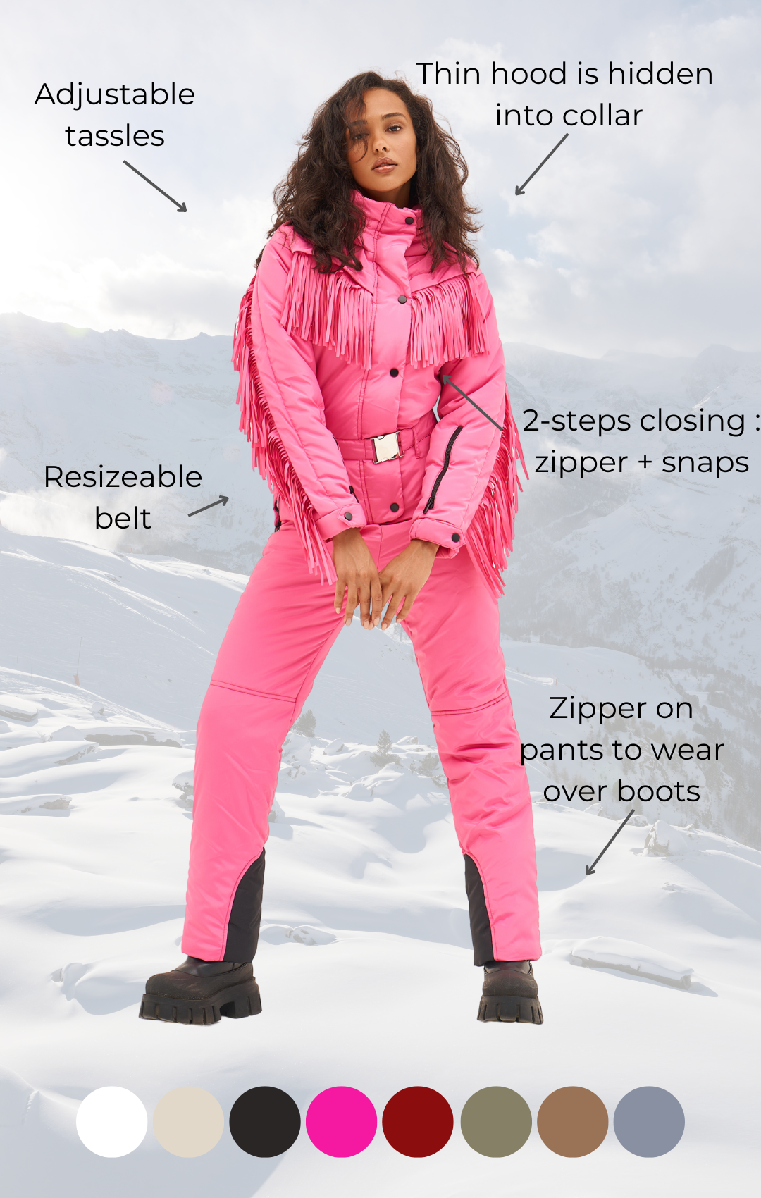 Ski suit women with fringe - BONA - HOT PINK - One piece snowsuit for winter sport