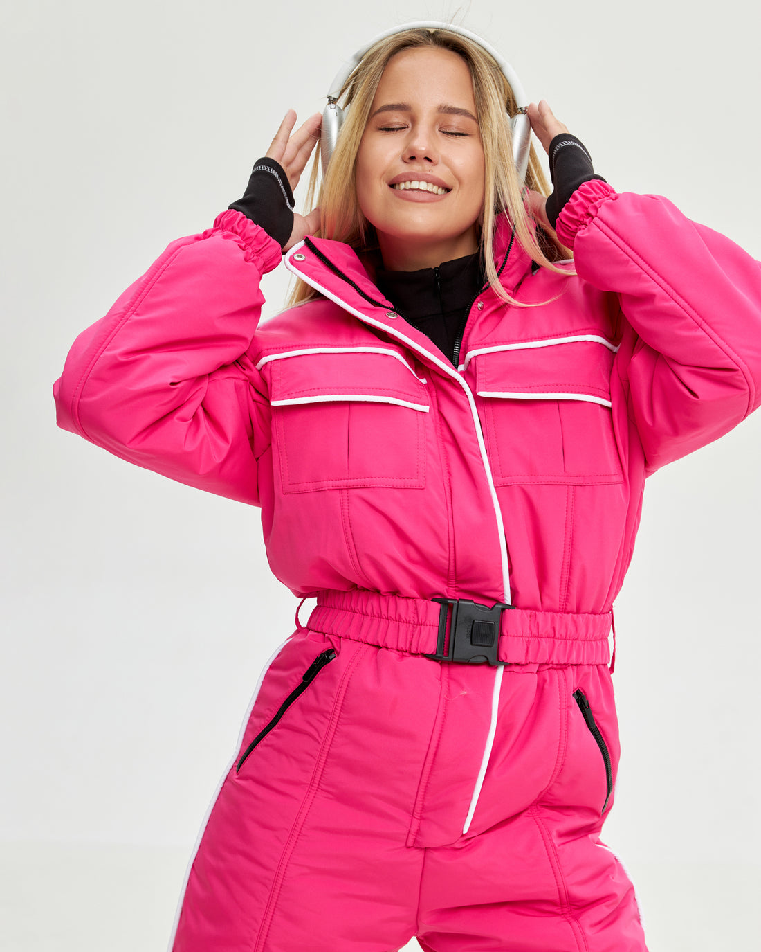 Hot pink ski suit BLANC - PINK with white edging - One piece ski suit for women