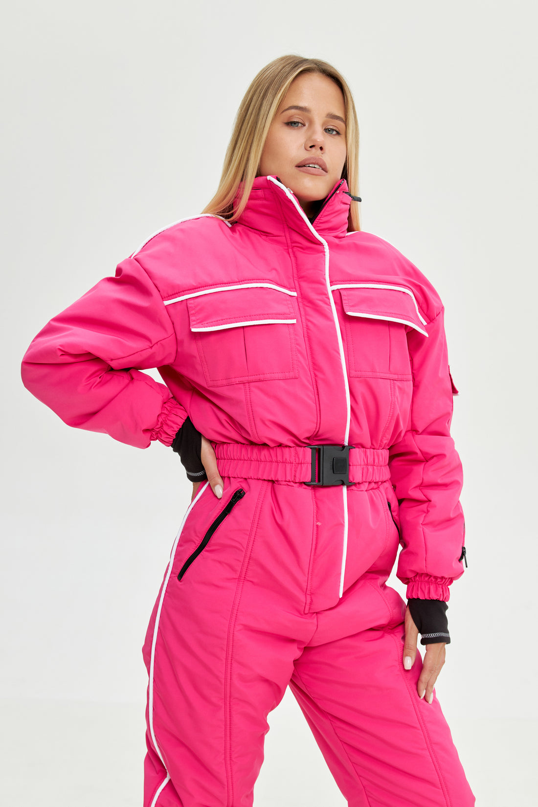 Hot pink ski suit BLANC - PINK with white edging - One piece ski suit for women