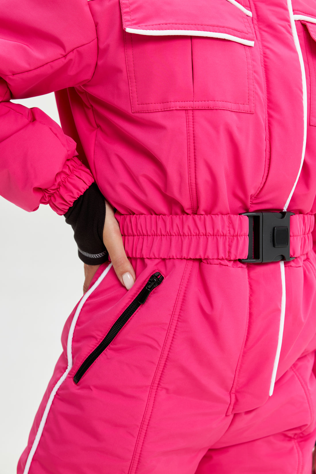 Hot pink ski suit BLANC - PINK with white edging - One piece ski suit for women