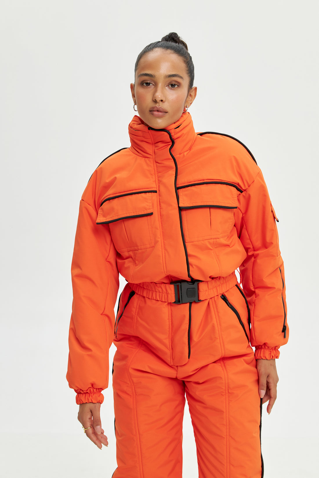 Orange ski suit BLANC - ORANGE with black edging - Waterproof womens ski clothing for ski trip outfit