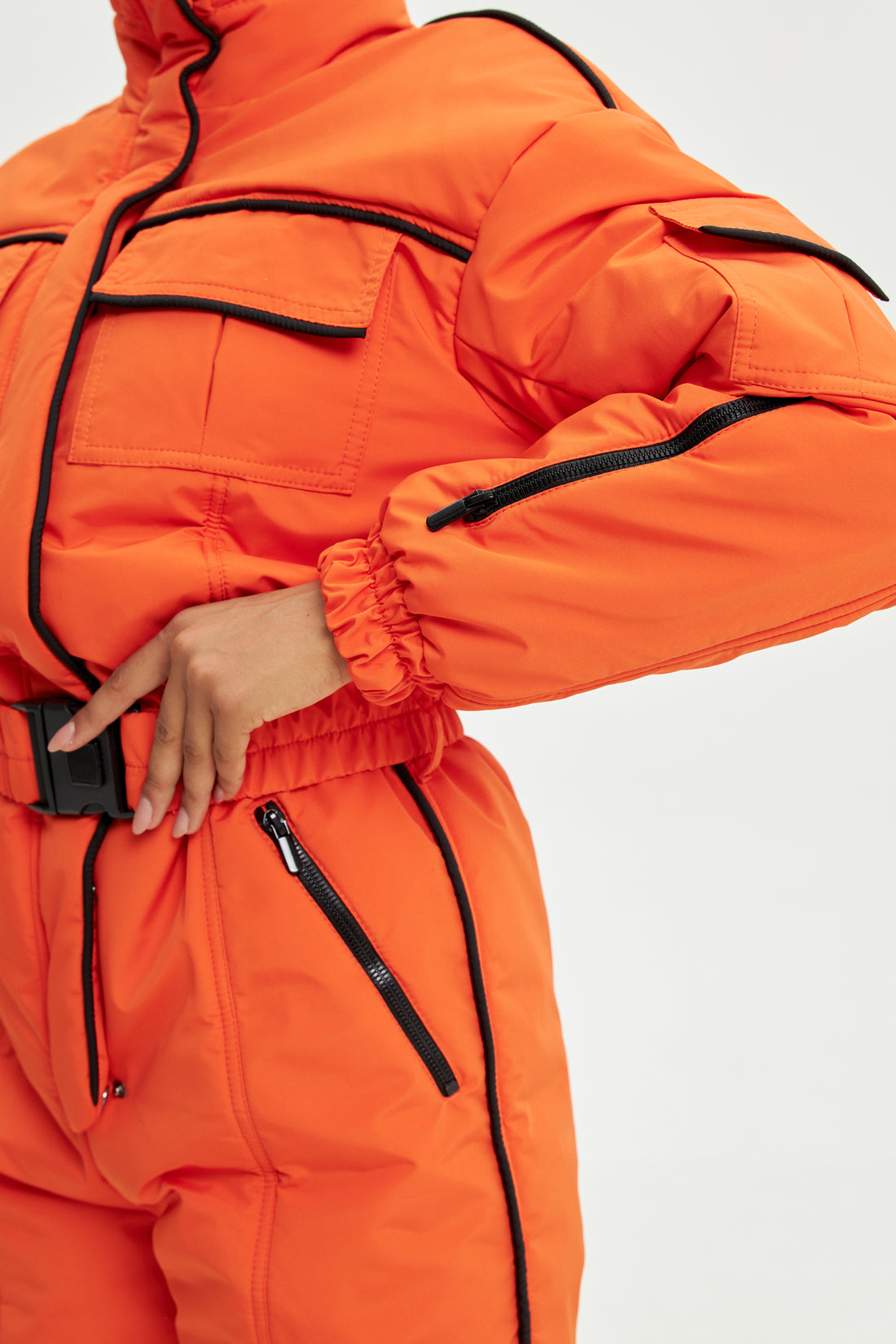 Orange ski suit BLANC - ORANGE with black edging - Waterproof womens ski clothing for ski trip outfit