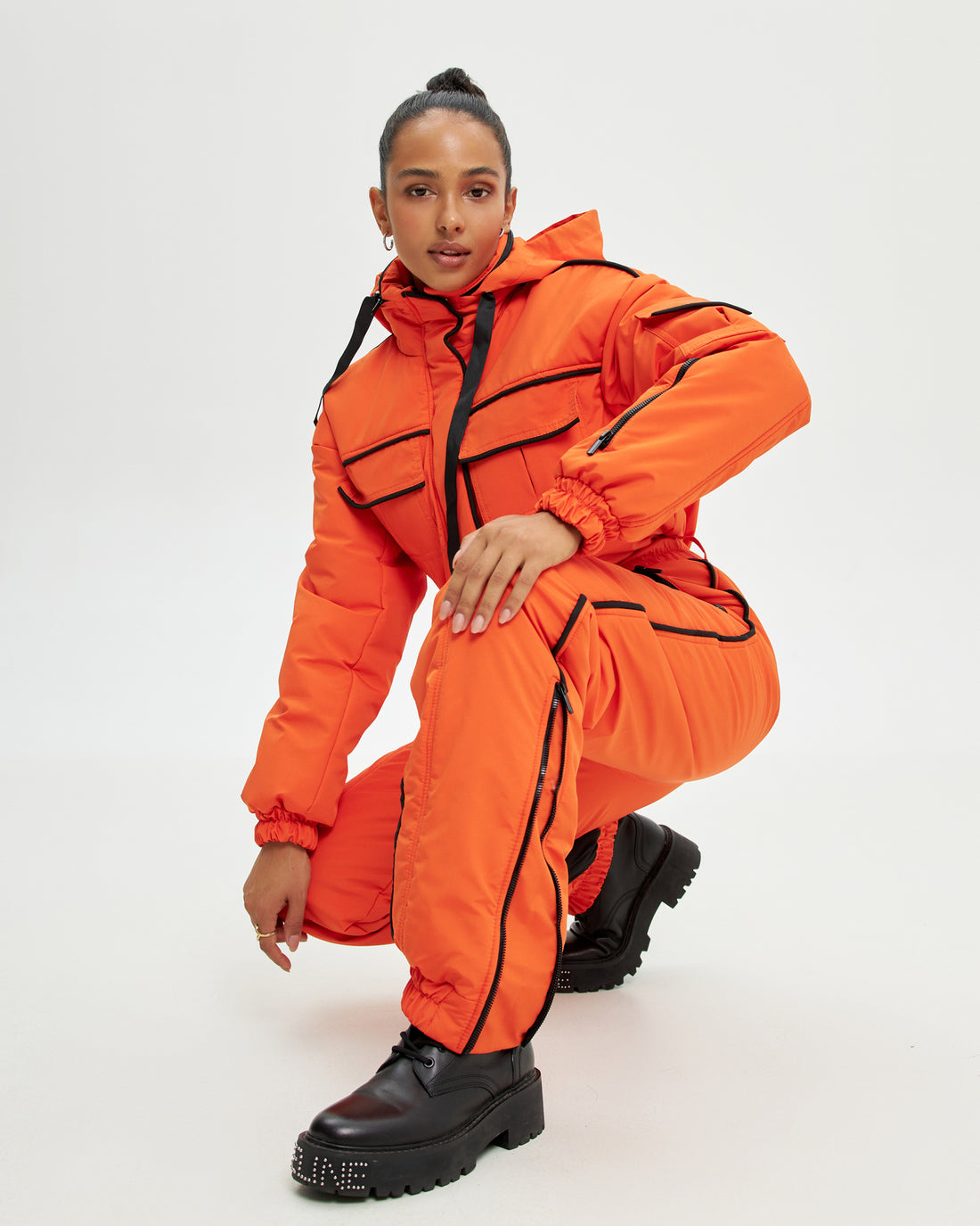 Orange ski suit BLANC - ORANGE with black edging - Waterproof womens ski clothing for ski trip outfit
