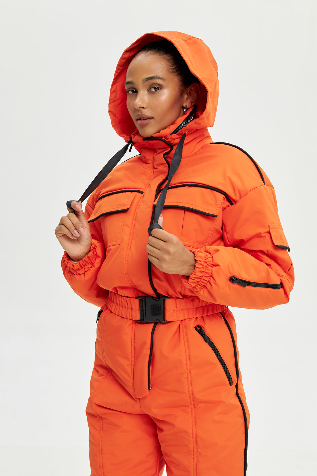 Orange ski suit BLANC - ORANGE with black edging - Waterproof womens ski clothing for ski trip outfit