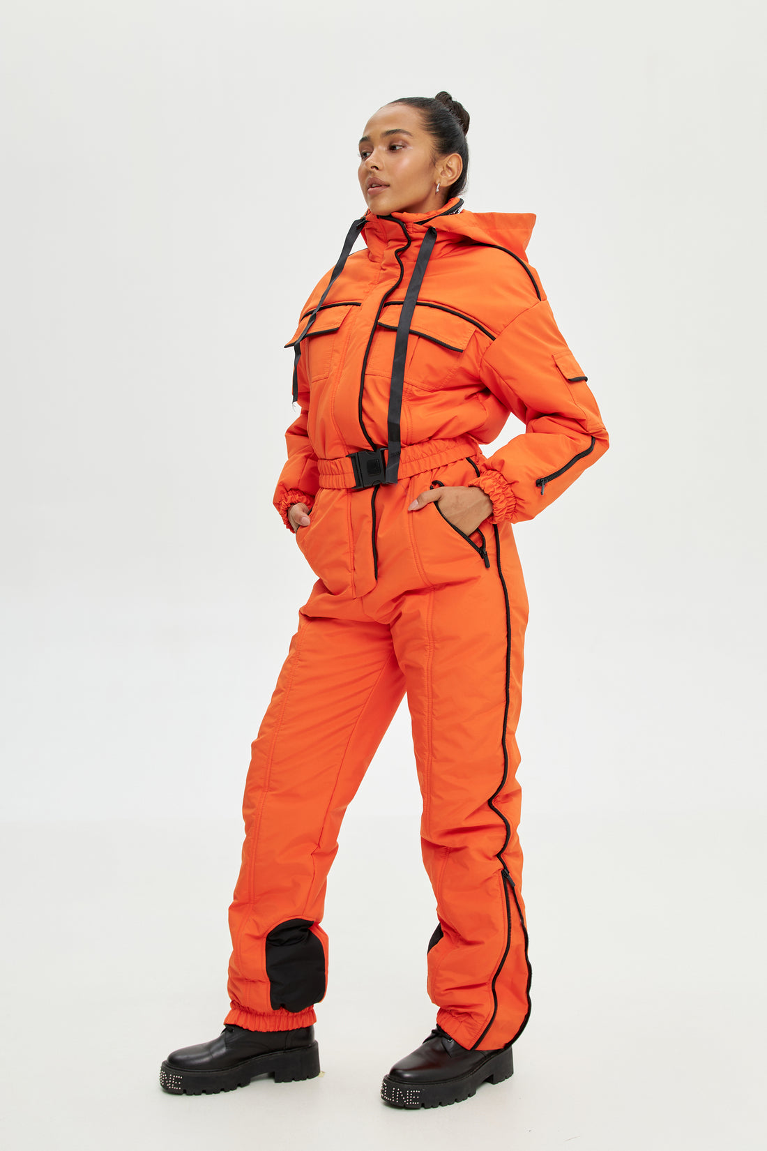 Orange ski suit BLANC - ORANGE with black edging - Waterproof womens ski clothing for ski trip outfit
