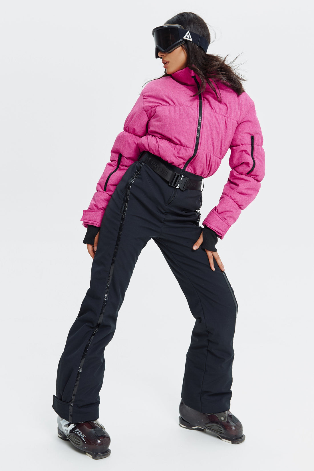 Pink ski suit GROFA - PINK & BLACK Woman bright skiing and snowboarding clothing for winter activewear adult snowsuit women