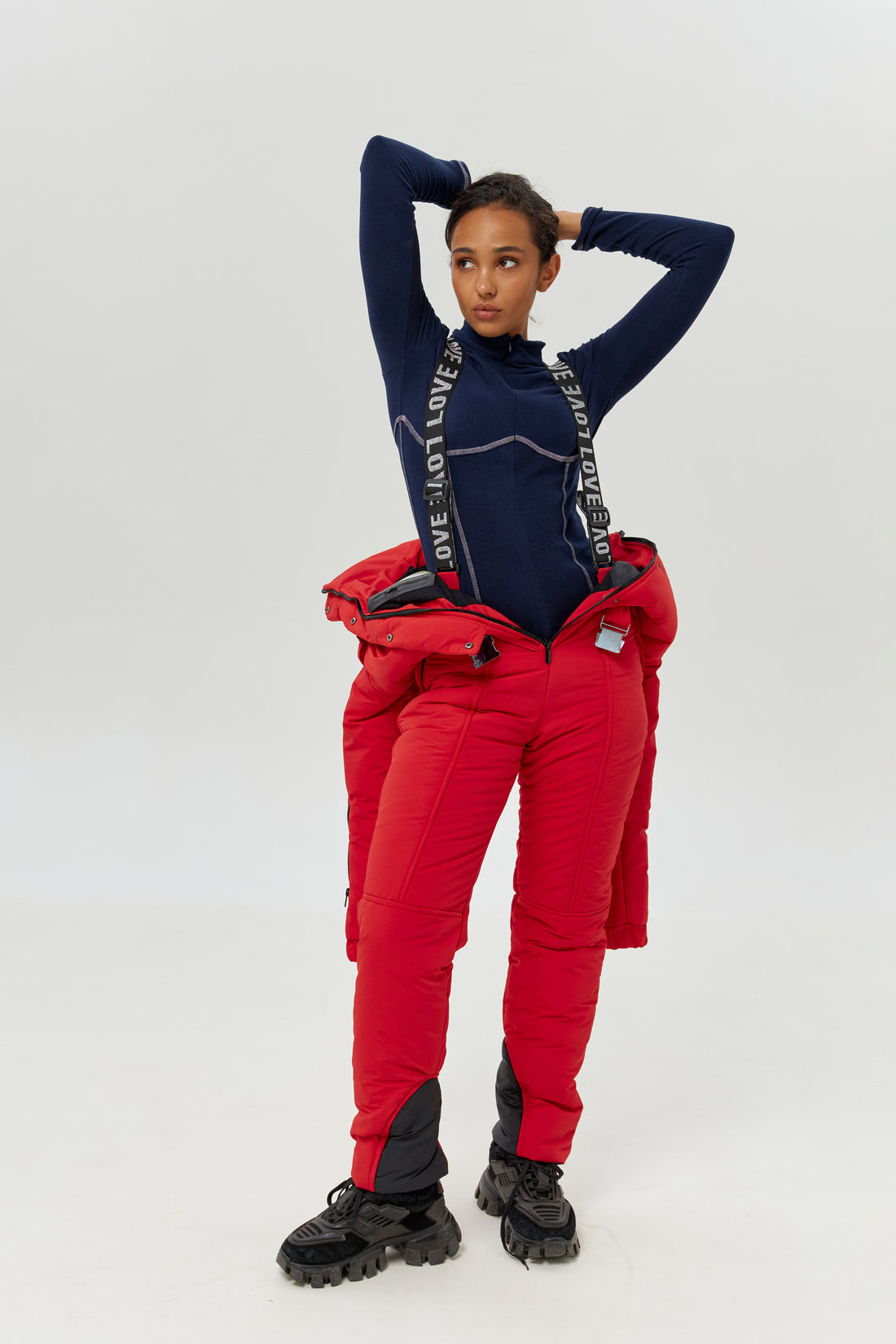 Red waterproof snowsuit - RAINIER - RED membrana - Winter onesie ski suit for women