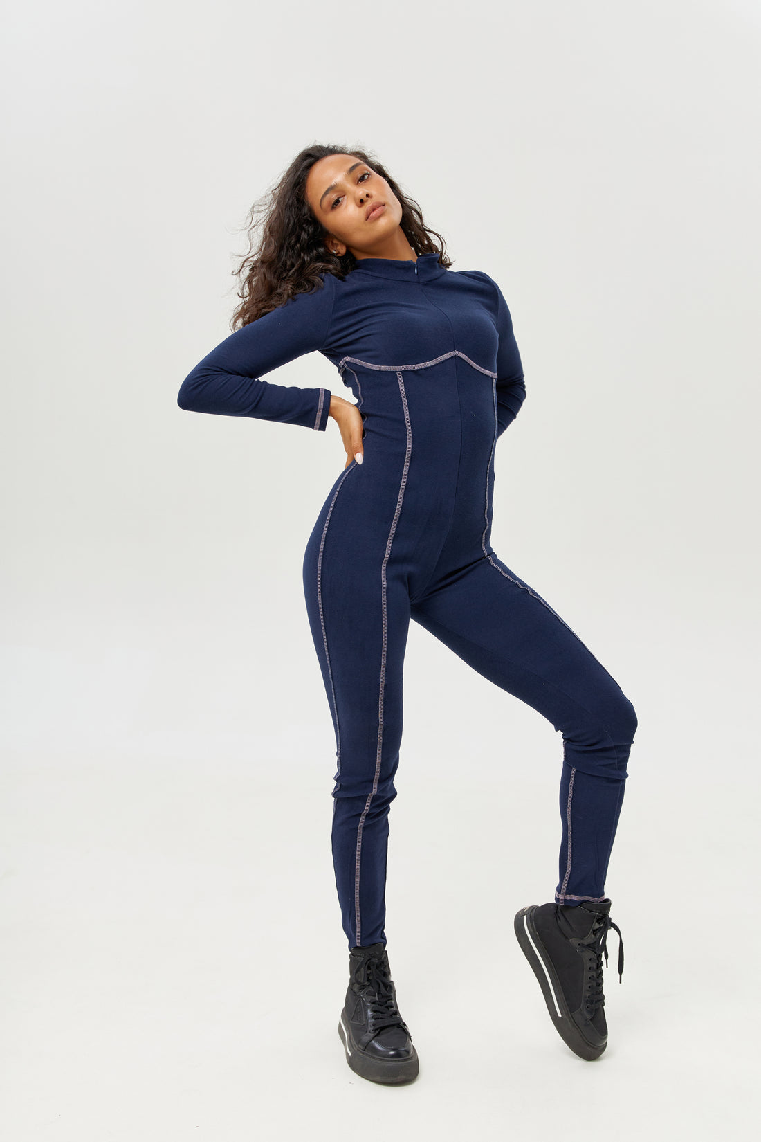 Base layer black jumpsuit - Thermal underwear navy blue one piece - Long johns for women