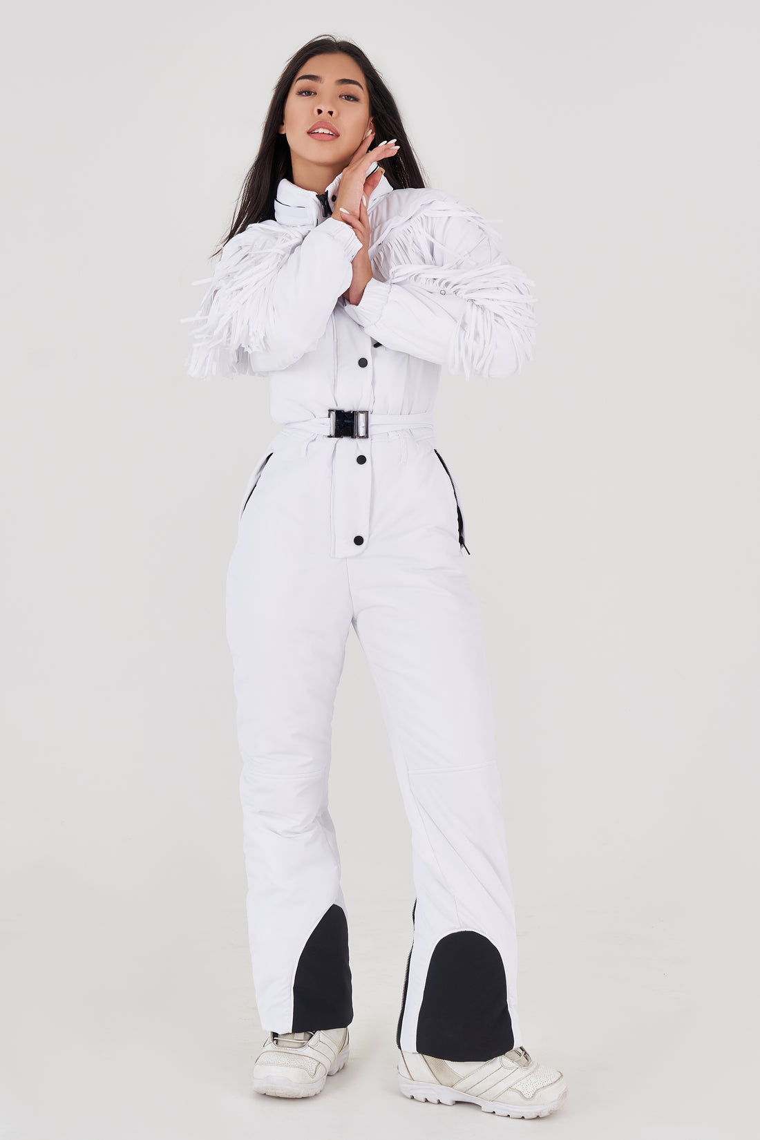 Ski suit stylish - BONA - WHITE fringe - Snowsuit with tassels for winter sport