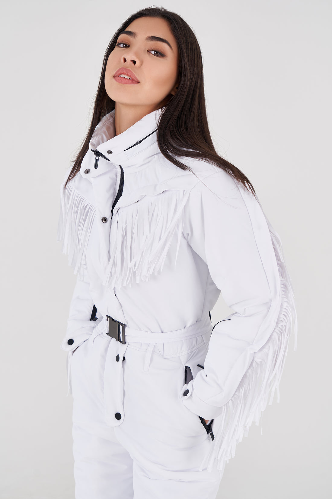 Ski suit stylish - BONA - WHITE fringe - Snowsuit with tassels for winter sport