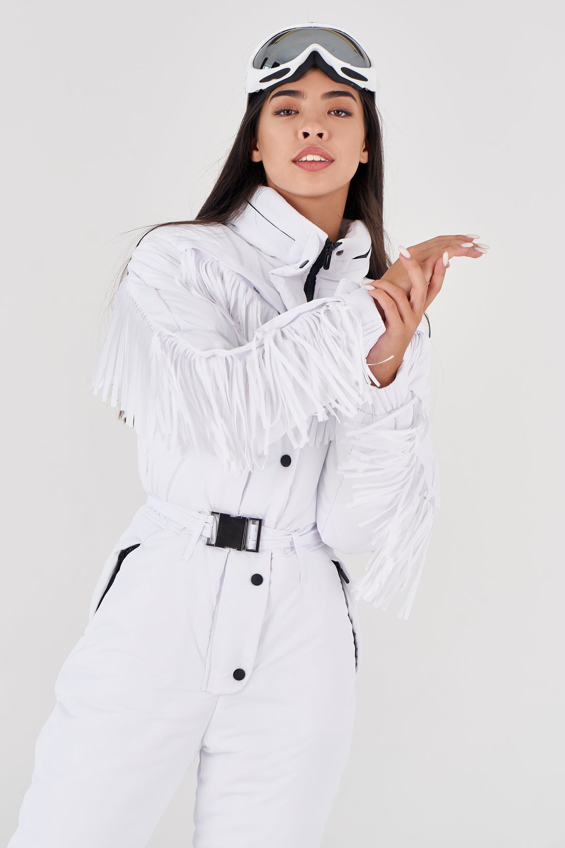 Ski suit stylish - BONA - WHITE fringe - Snowsuit with tassels for winter sport
