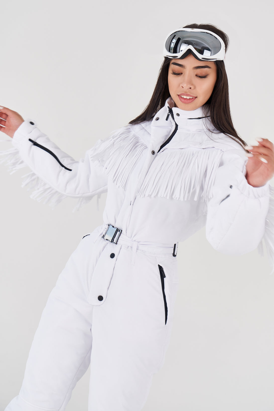 Ski suit stylish - BONA - WHITE fringe - Snowsuit with tassels for winter sport