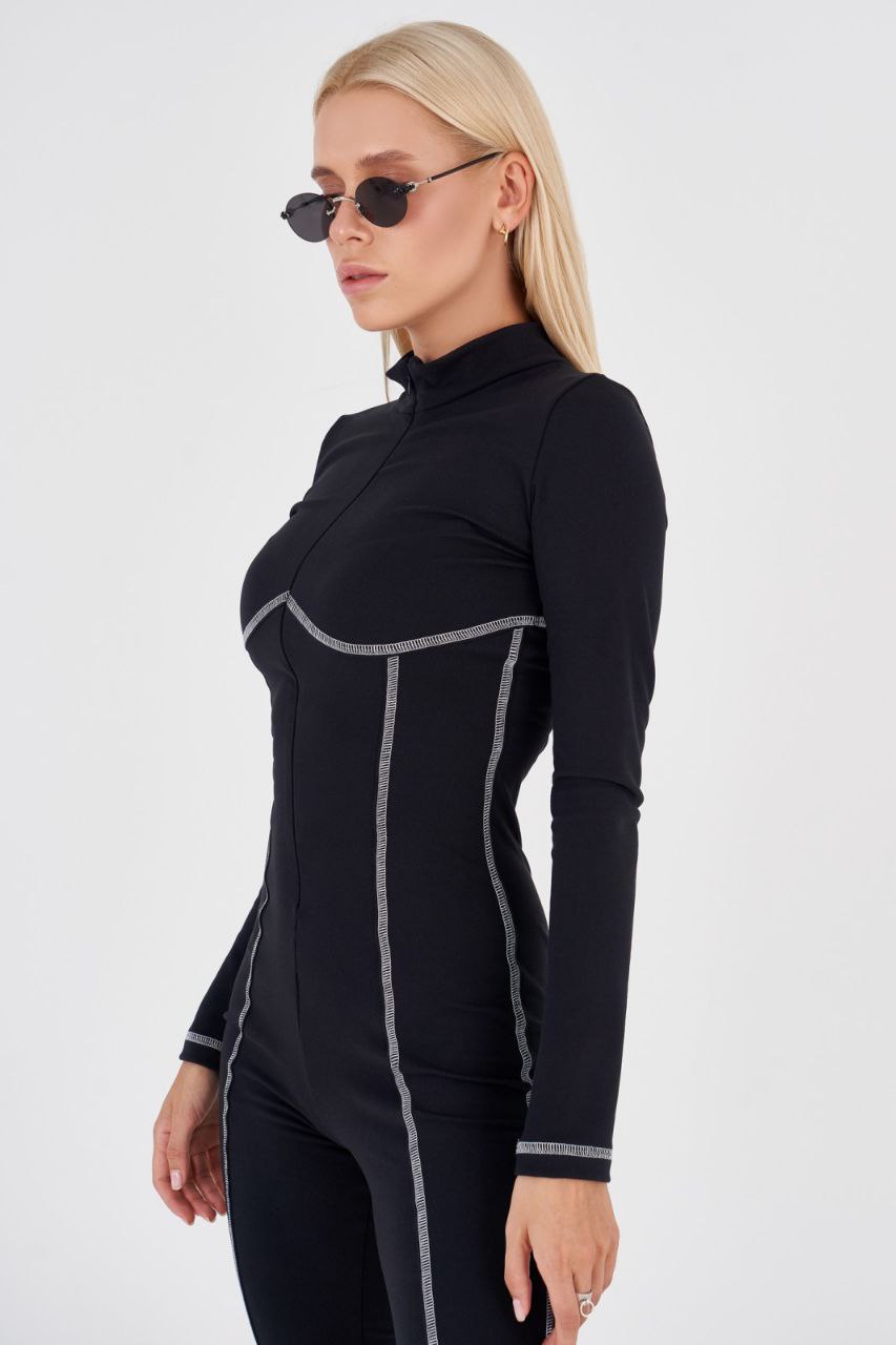 Base layer black jumpsuit - Thermal underwear black one piece - Long johns for women