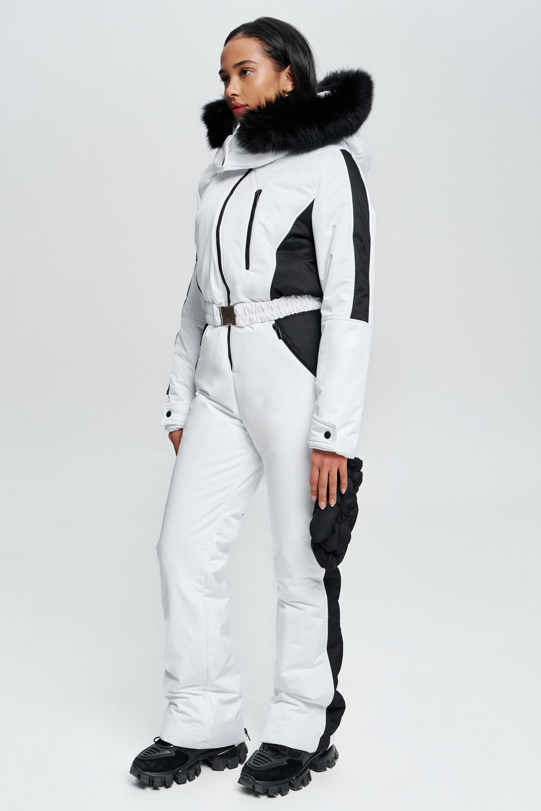 One piece ski jumpsuit for women Palmyra - White Women's ski suit with hood and fur