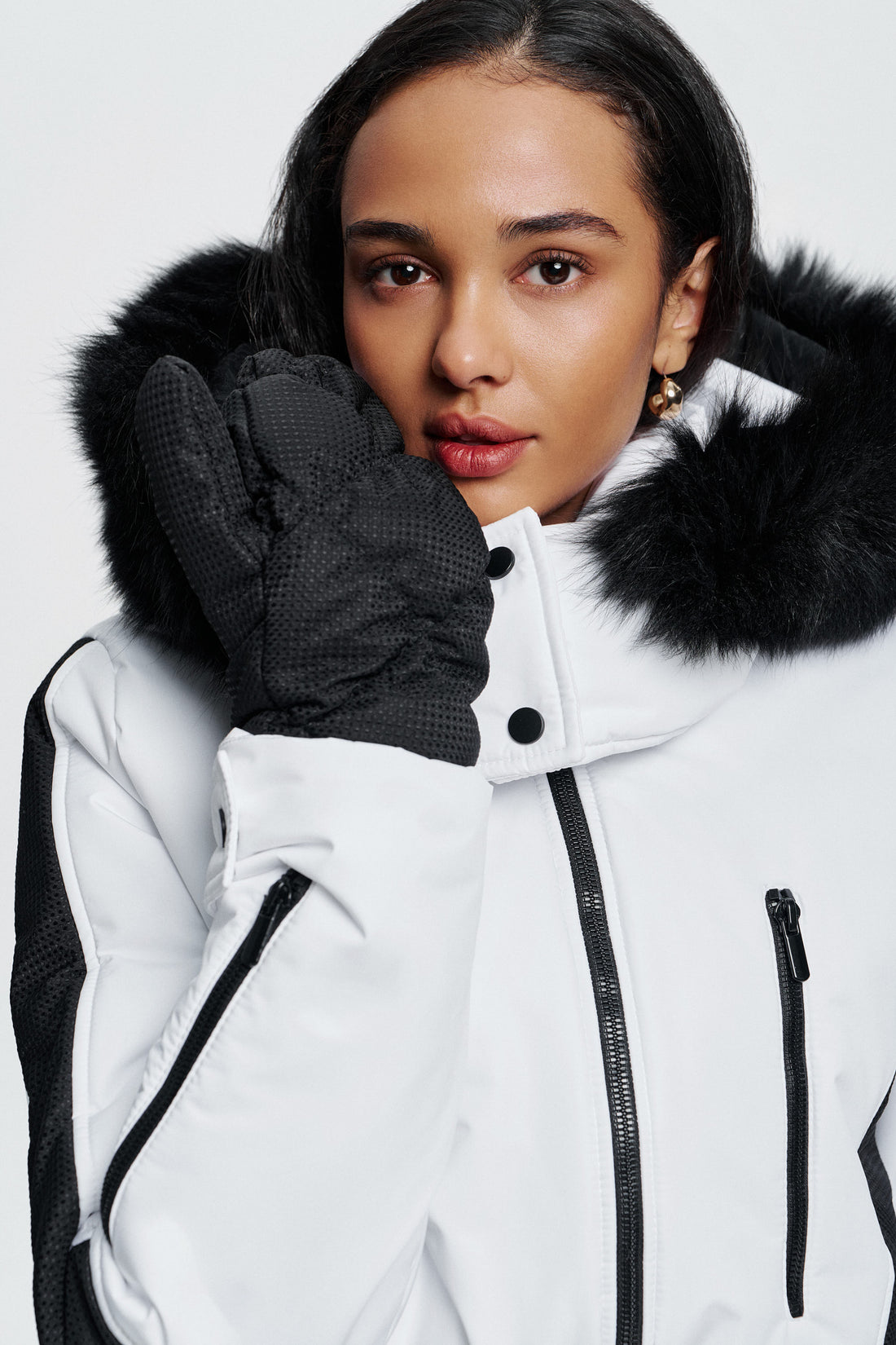 One piece ski jumpsuit for women Palmyra - White Women's ski suit with hood and fur