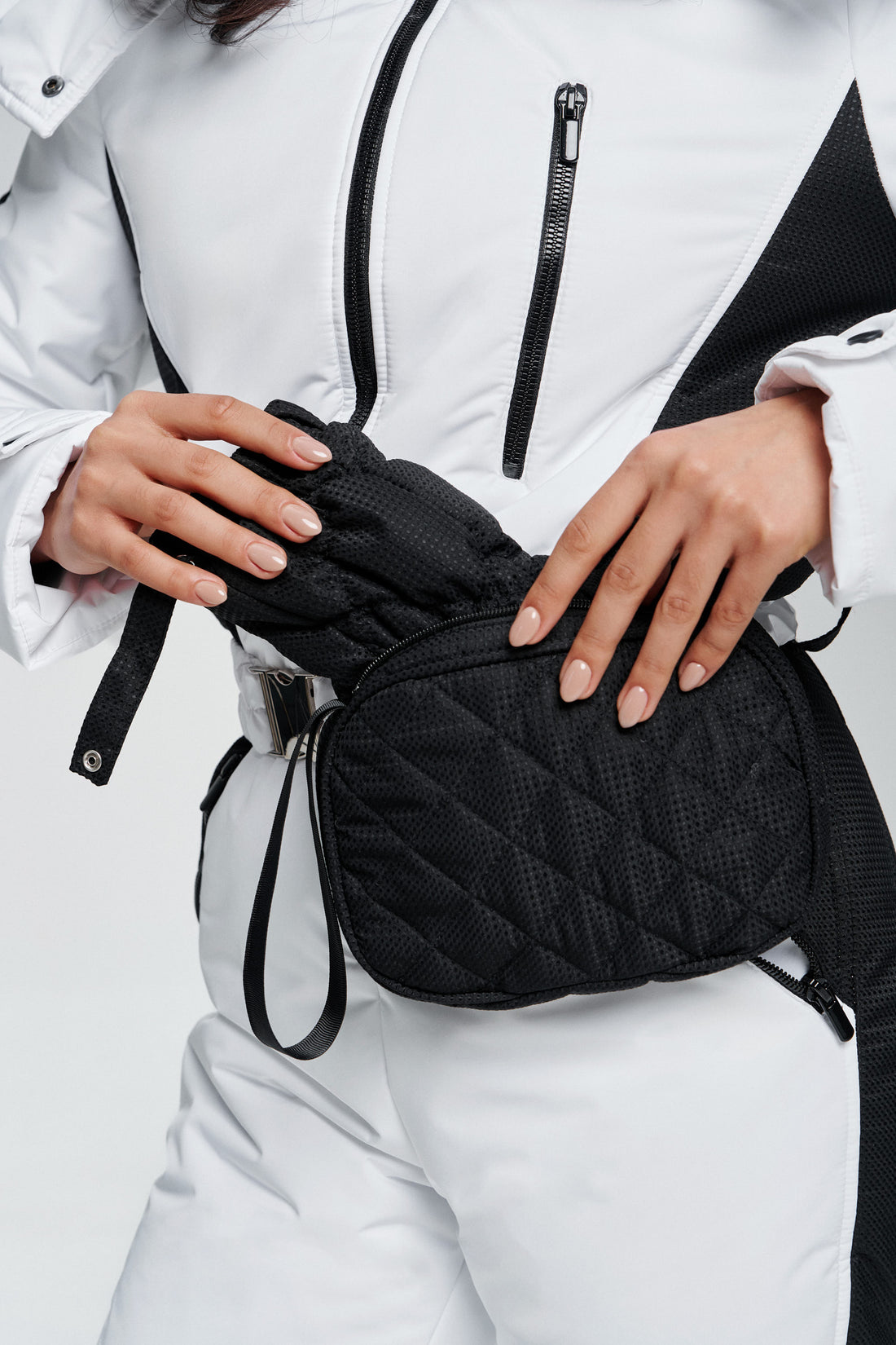 One piece ski jumpsuit for women Palmyra - White Women's ski suit with hood and fur