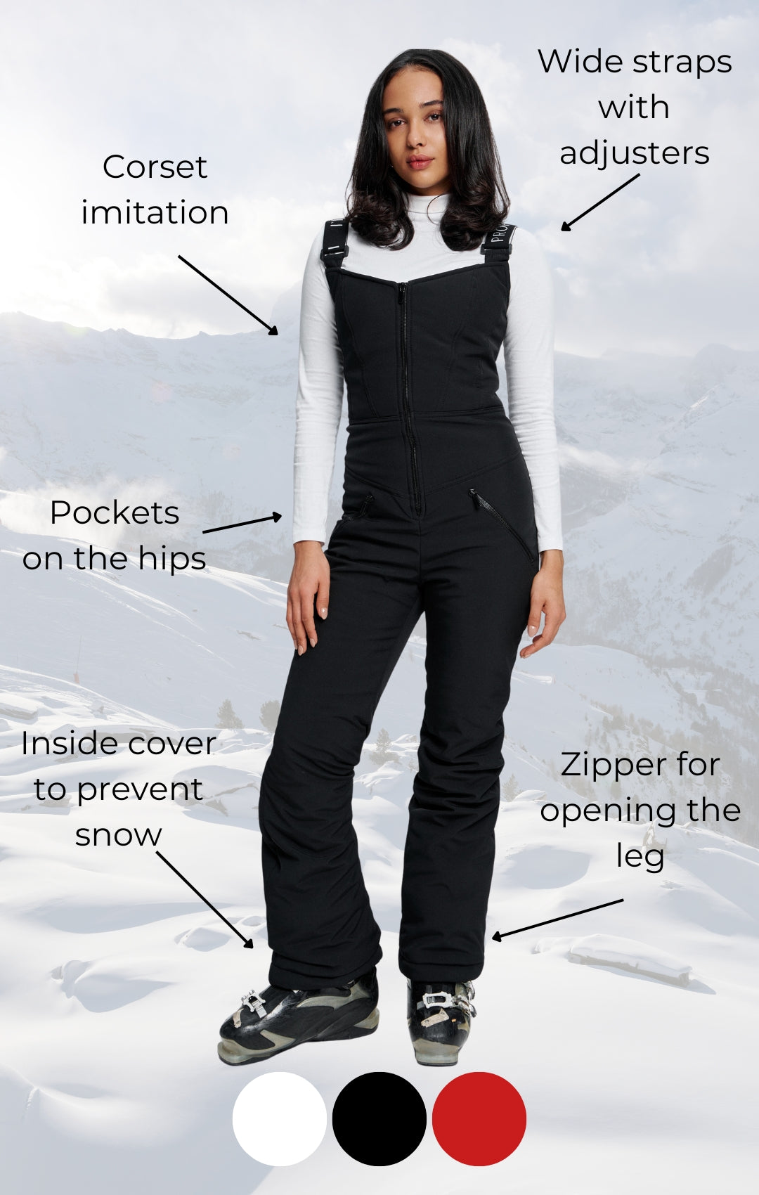 Ski bib - MONBLAN RED - Ski salopette waterproof for womens ski vacation wear