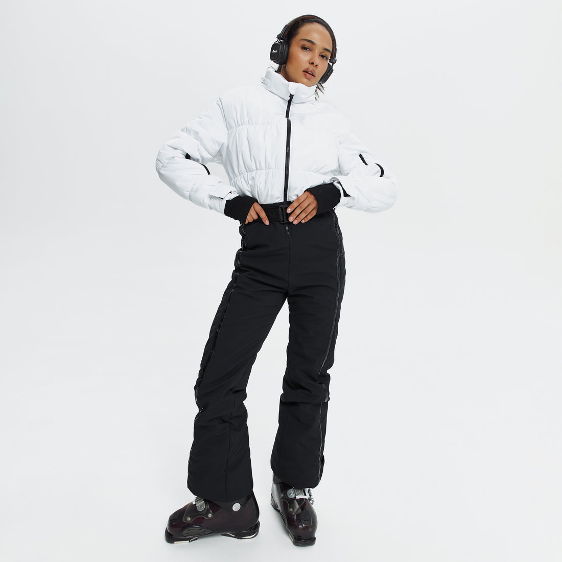 Snowsuit for women GROFA - WHITE-BLACK Ski stylish clothes Winter outerwear fashion Ski suit one piece