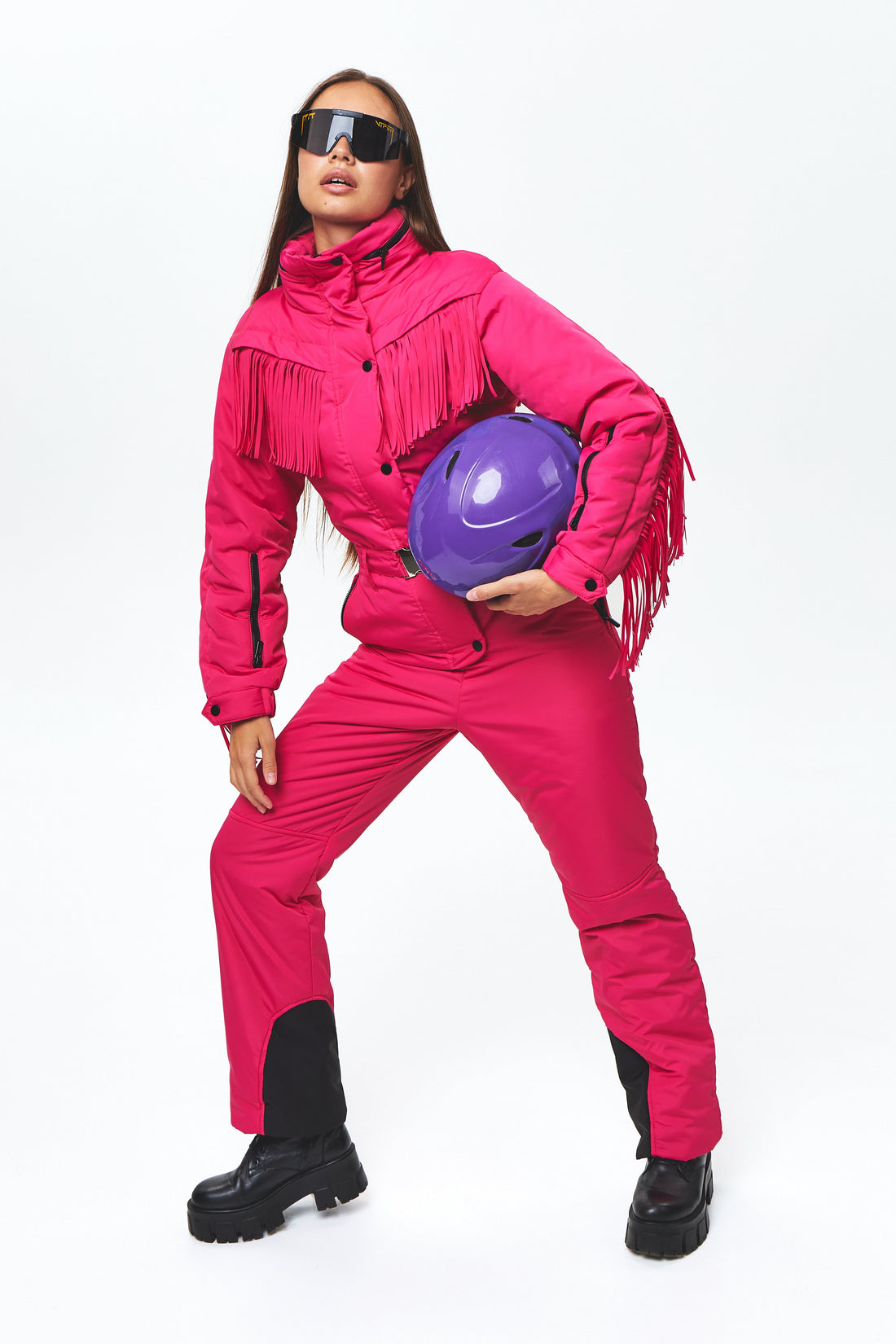 Ski suit women with fringe - BONA - HOT PINK - One piece snowsuit for winter sport