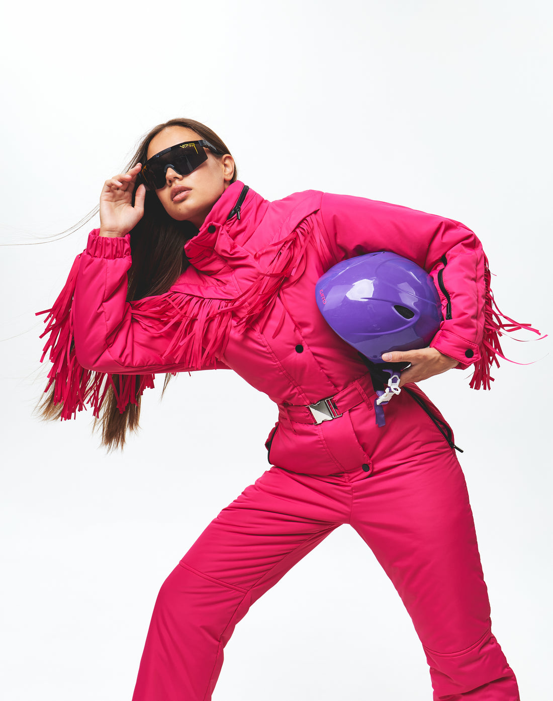 Ski suit women with fringe - BONA - HOT PINK - One piece snowsuit for winter sport