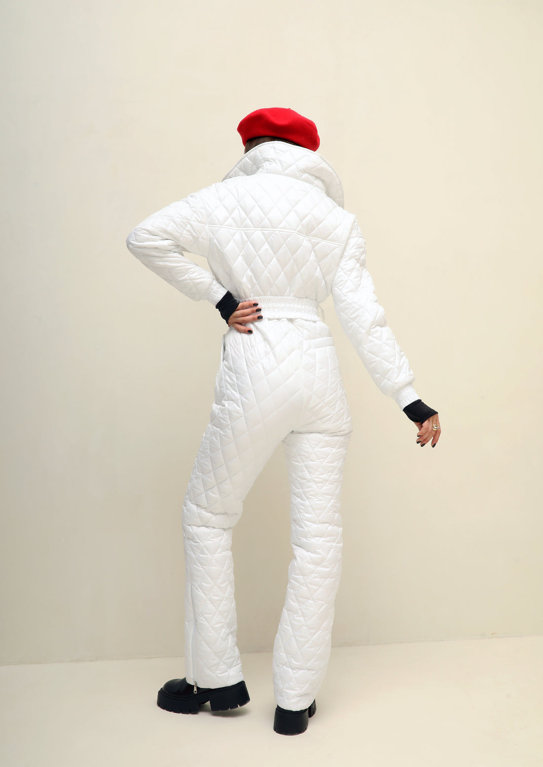 White snowsuit quilted jumpsuit for winter LUCANIA - WHITE Ski outfit old money