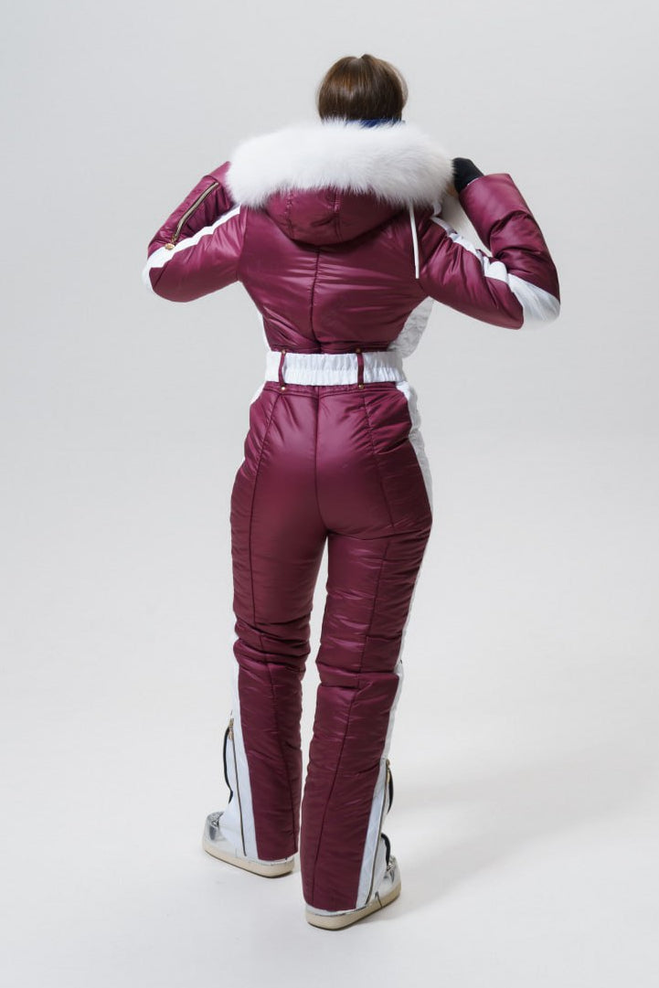 Winter overall ski suit DENALI - Burgundy - with WHITE side stripes snowsuit for winter woman