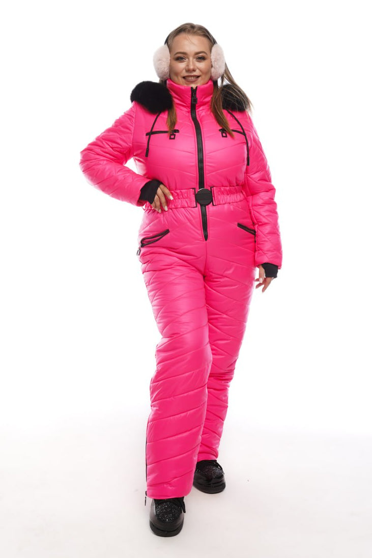 Pink warm winter jumpsuit  - ELIAS - PINK - women's one piece snowsuit