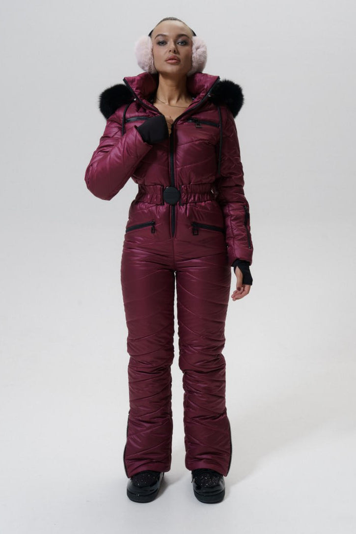 Ski warm winter jumpsuit maroon   - ELIAS - Burgundy - Womens one piece snowsuit for winter outdoor sport