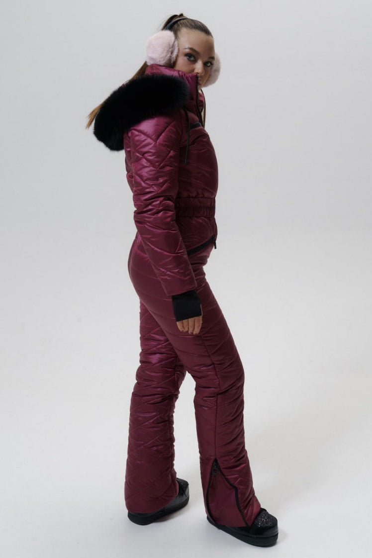 Ski warm winter jumpsuit maroon   - ELIAS - Burgundy - Womens one piece snowsuit for winter outdoor sport