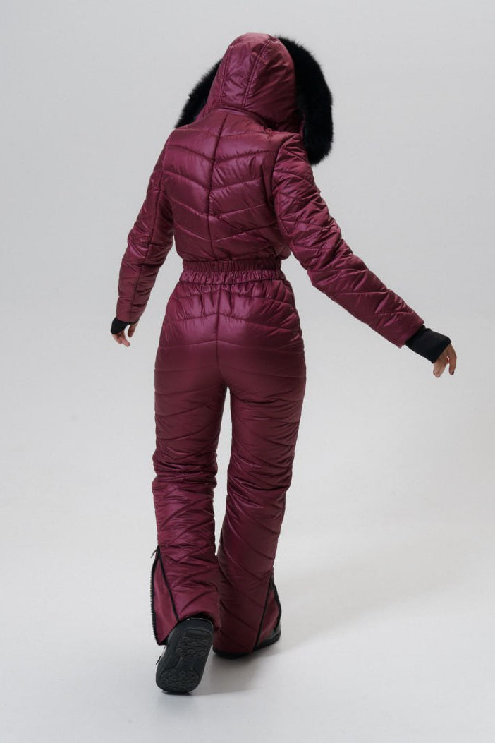 Ski warm winter jumpsuit maroon   - ELIAS - Burgundy - Womens one piece snowsuit for winter outdoor sport