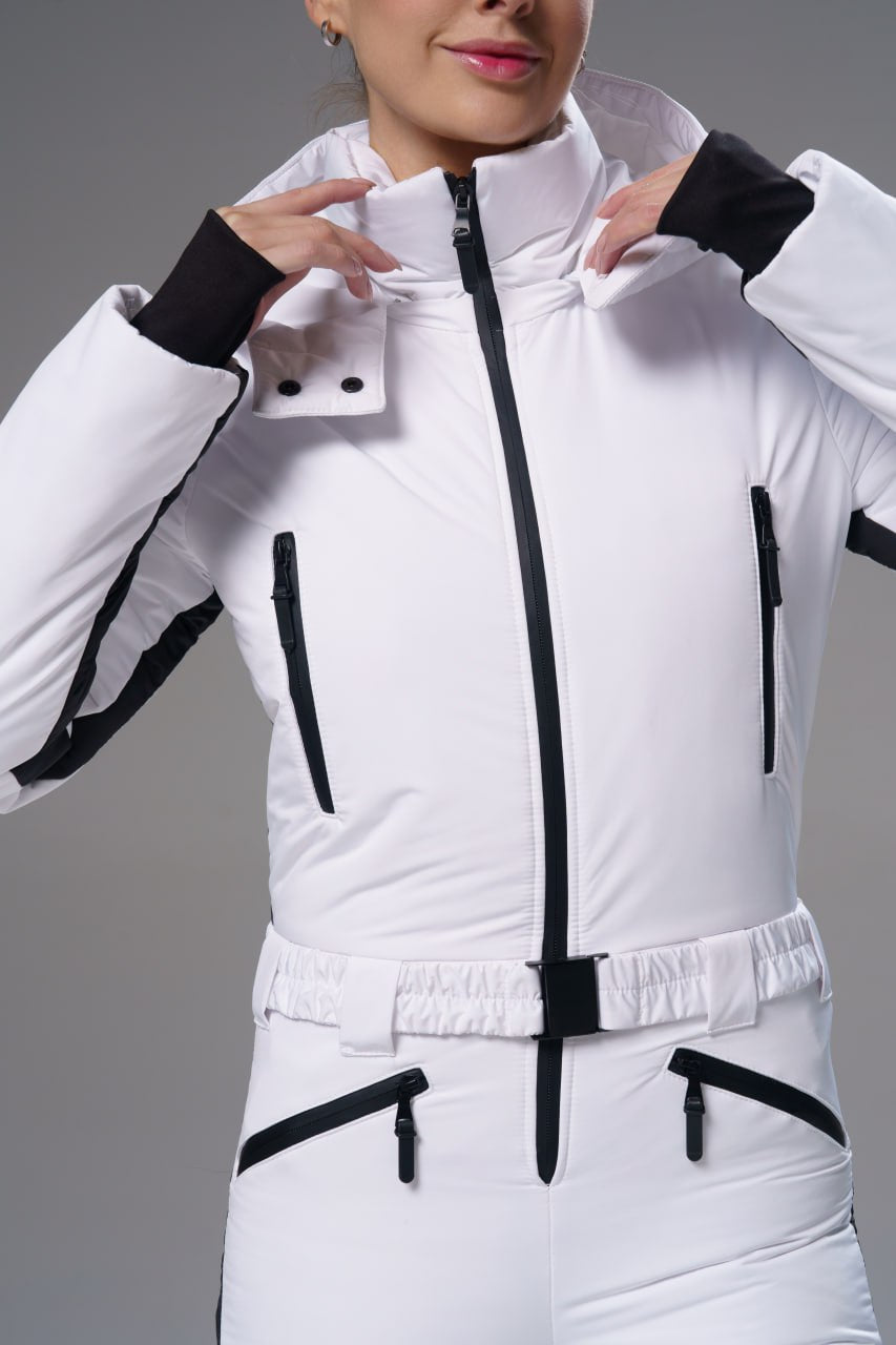 Winter activewear ski jumpsuit women  - Bald - White - Women's ski suit waterproof slim skinny fit