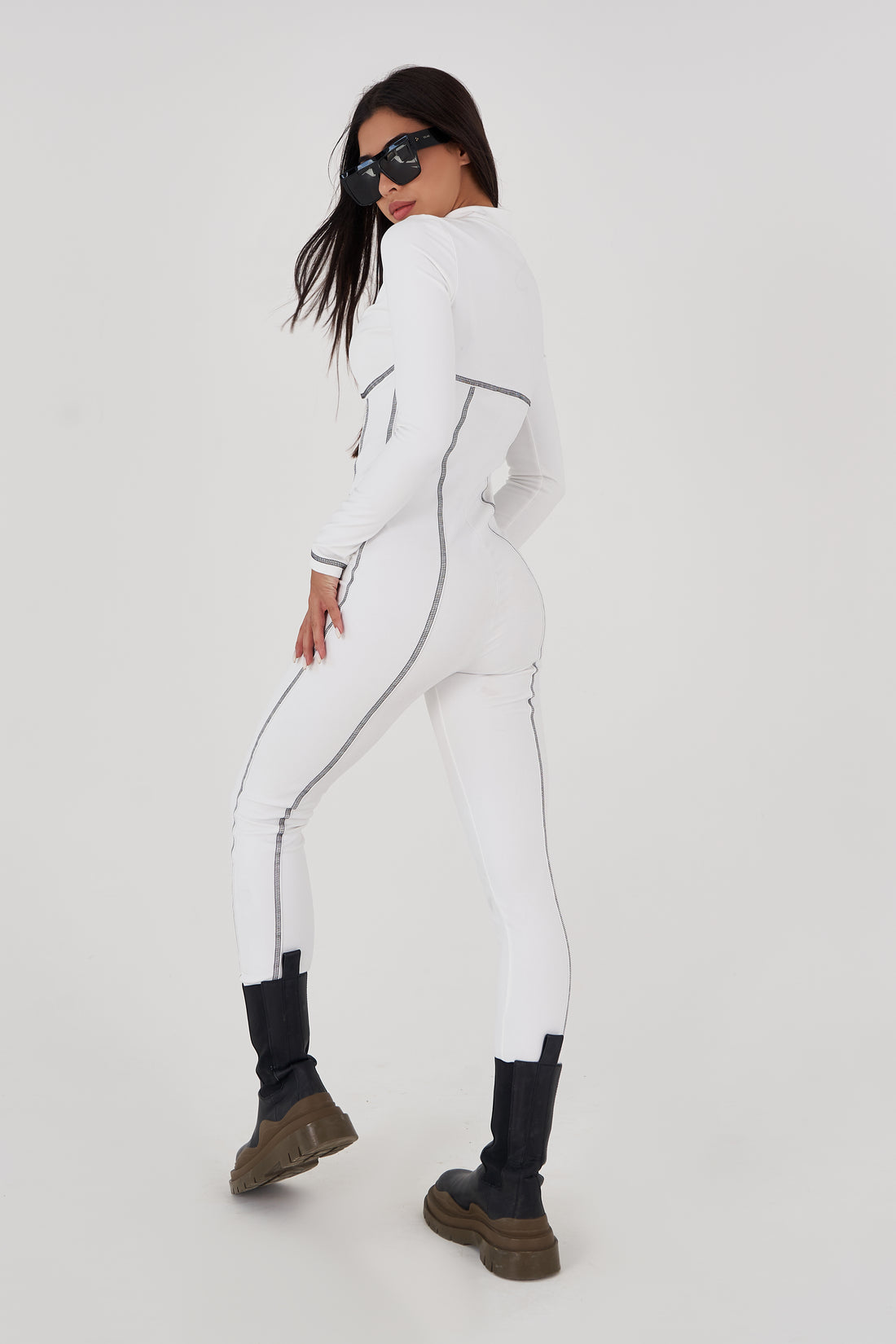 Base layer white jumpsuit - Thermal underwear black one piece - Long johns for women