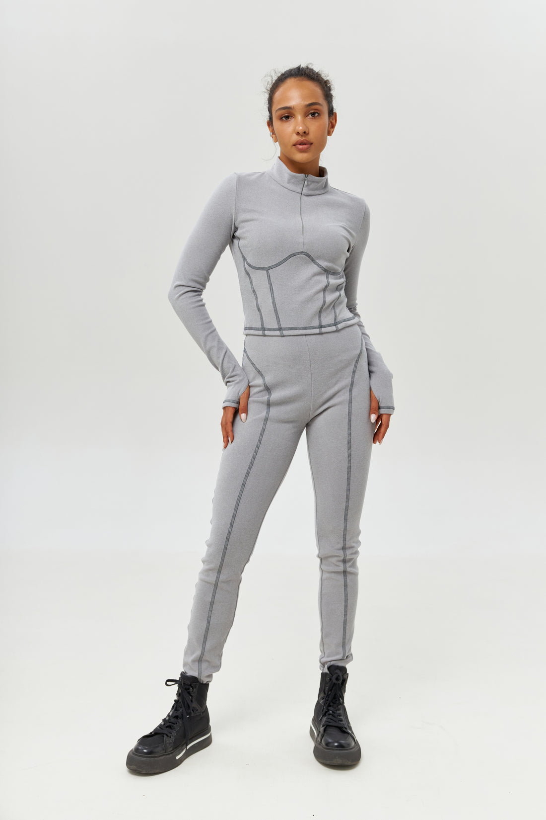 Female base layer - Light grey two piece set for winter - Long johns for women