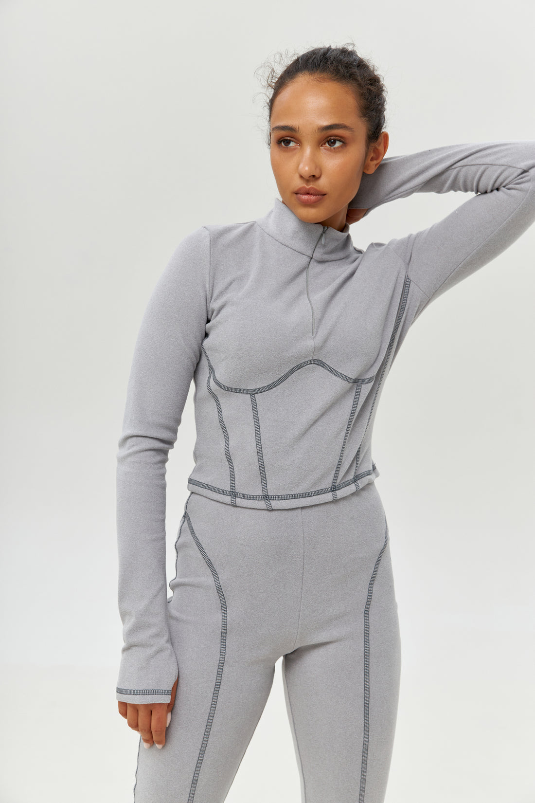 Female base layer - Light grey two piece set for winter - Long johns for women