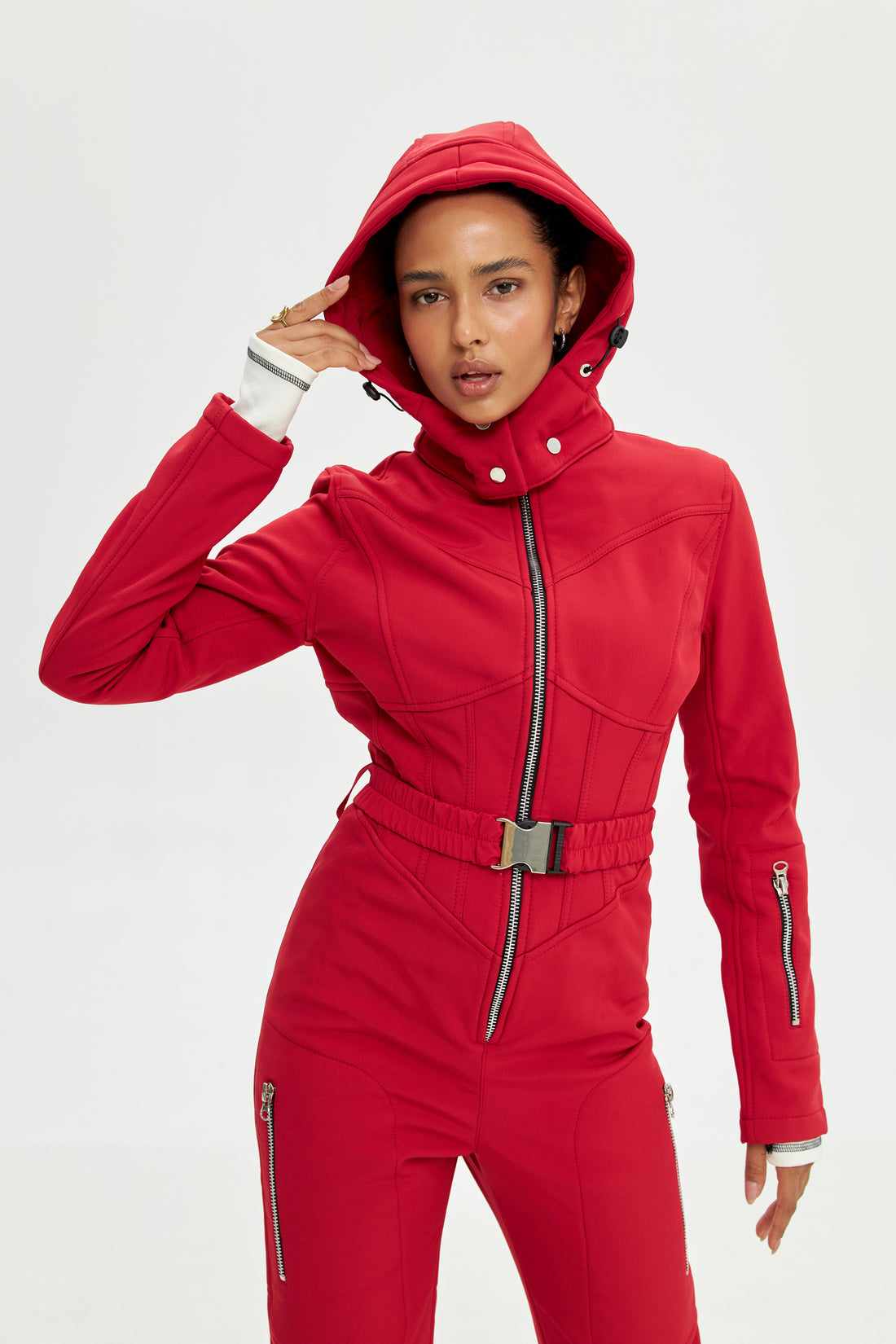 Ski suit with slim pants TABLE - RED Skinny ski suit for chic winter vacation outfit