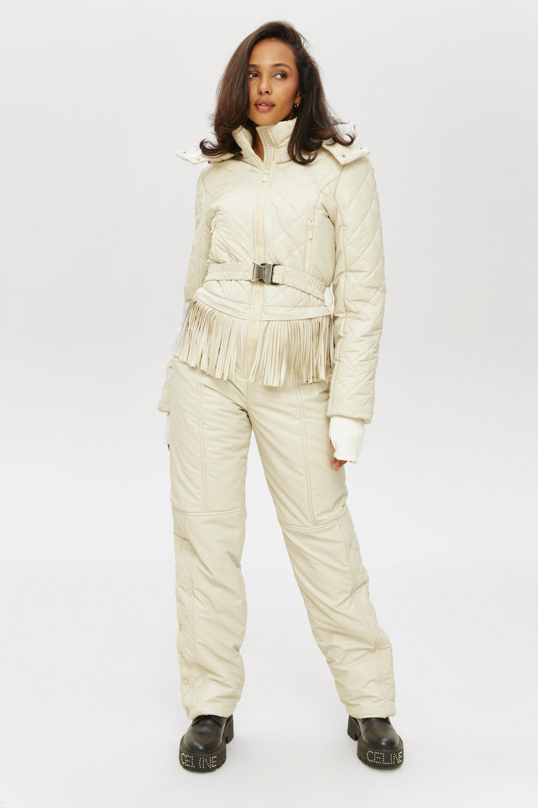 Ivory skisuit LOGAN - Ivory fringe - Stylish ski clothing women's for ski vacation outfits
