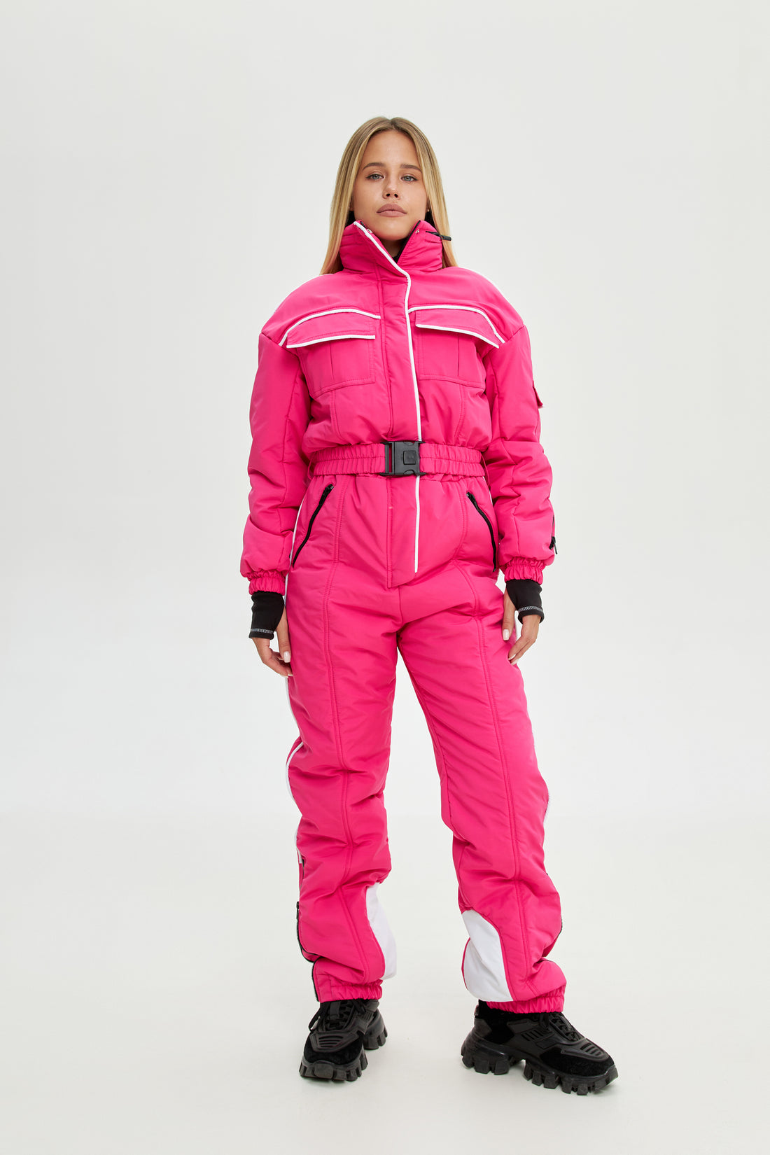 Hot pink ski suit BLANC - PINK with white edging - One piece ski suit for women