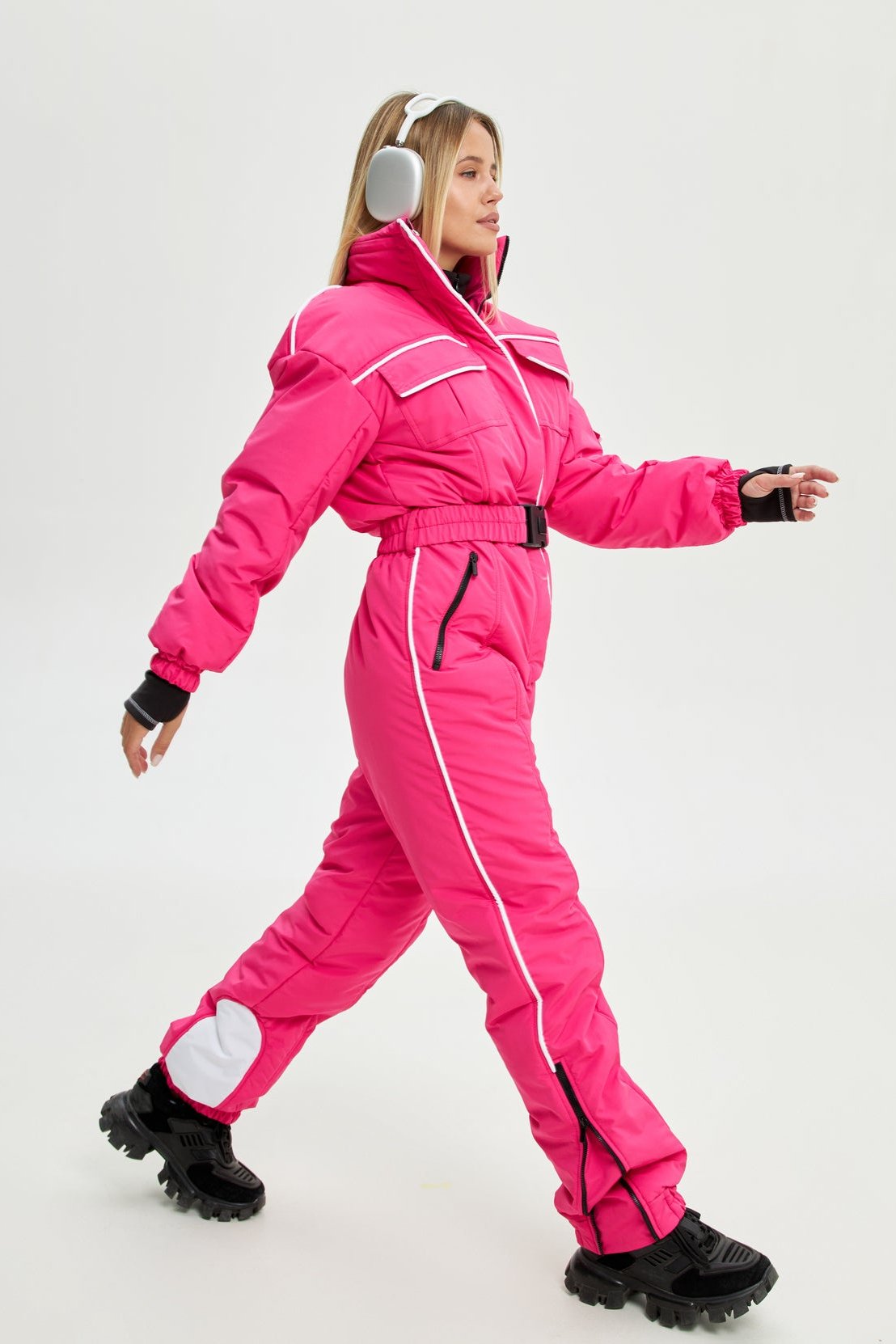 Hot pink ski suit BLANC PINK with white edging One piece ski suit UpWearAndSuits