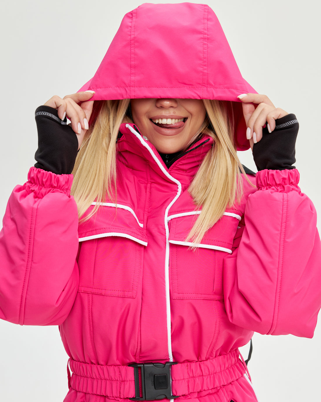 Pink Ski Jumpsuit  Pink Puffer Ski Fur Hood Jumpsuit