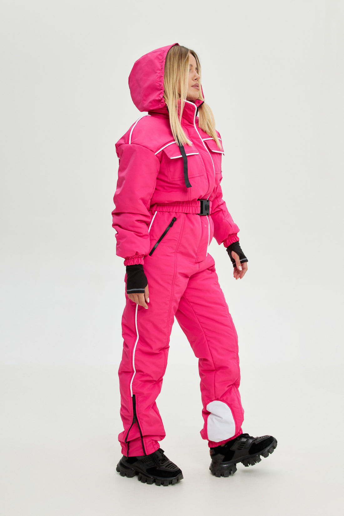 Hot pink ski suit BLANC - PINK with white edging - One piece ski suit for women