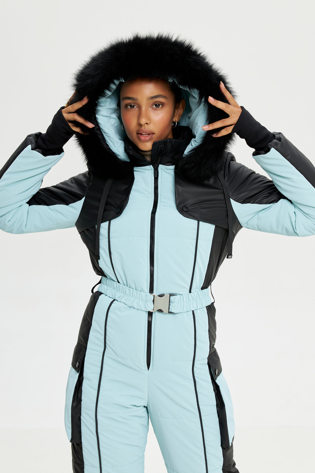 Light blue ski suit for women ETNA - Baby blue snowsuit - Ski jumpsuit outfit Skiwear fashion