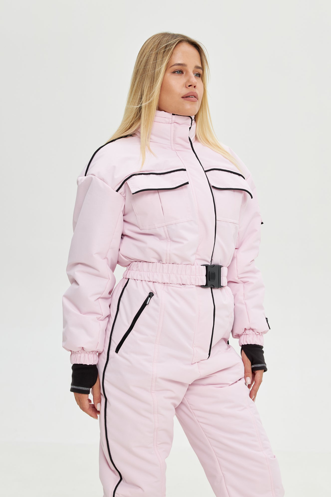 Fleece-Lined Belted Ski Suit in Pastel Pink main image 1