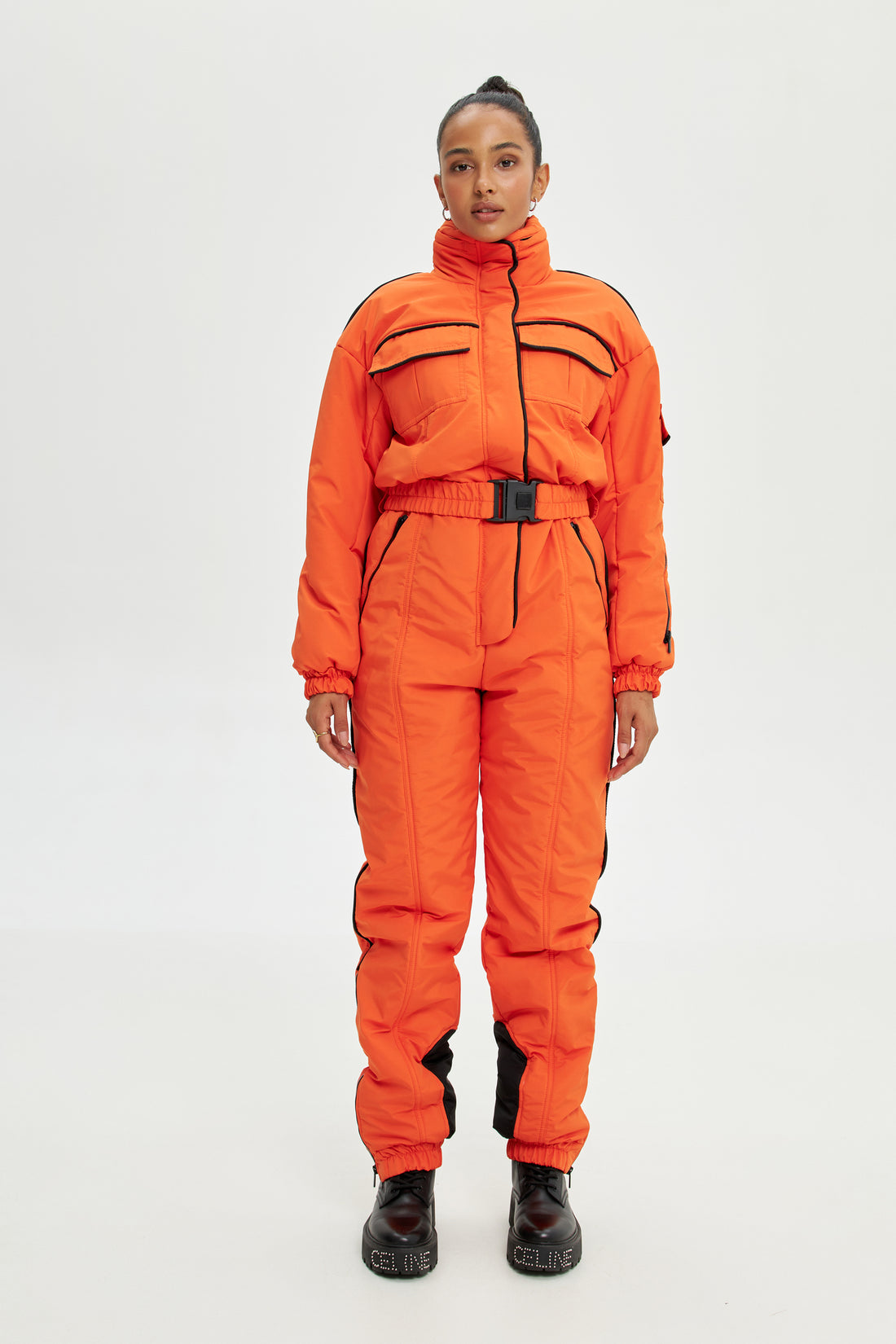 Orange ski suit BLANC - ORANGE with black edging - Waterproof womens ski clothing for ski trip outfit